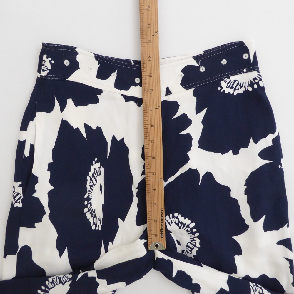 Milly Womens Nash Wide Leg Pants Navy White Floral Viscose Size 0 - Picture 6 of 10